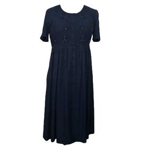 Vintage Navy Blue Embellished Button Up Dress Size 12P